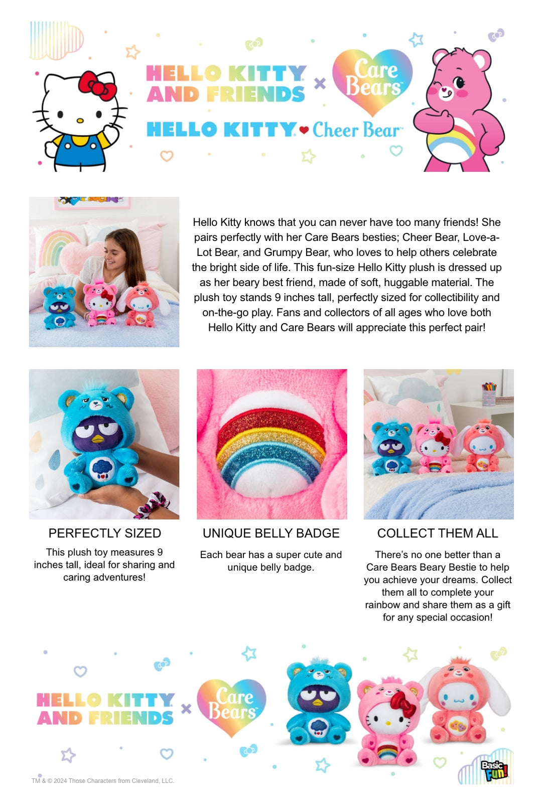 Care Bears x Hello Kitty as Cheer Bear 22cm Plush