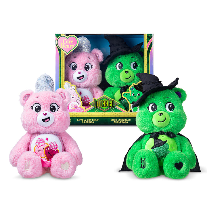 Care Bears x Wicked 2pk Boxed Set (Love-a-Lot Bear as Glinda and Good Luck Bear as Elphaba) 30cm Plush