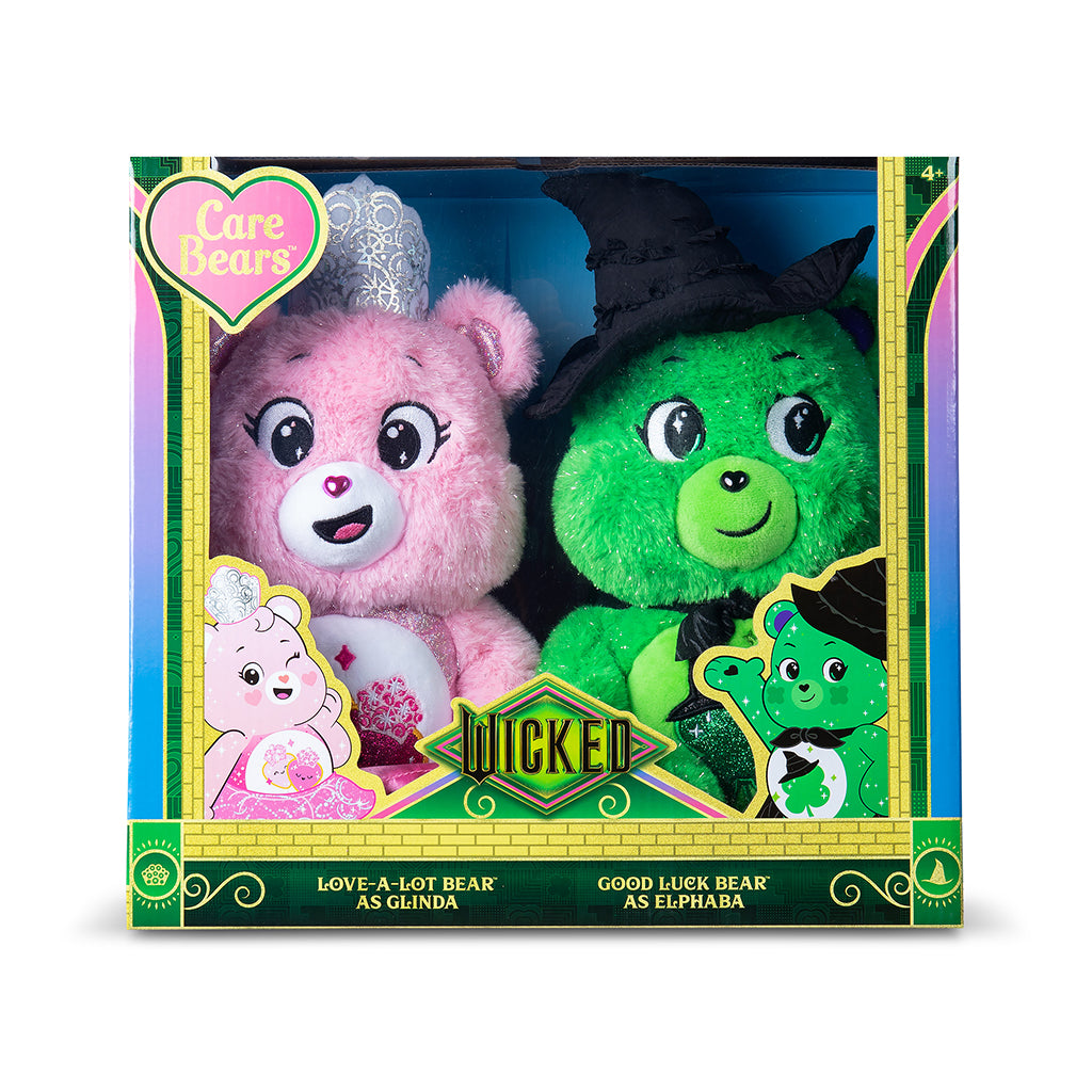 Care Bears x Wicked 2pk Boxed Set (Love-a-Lot Bear as Glinda and Good Luck Bear as Elphaba) 30cm Plush