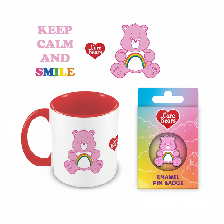 Care Bears Cheer Bear Mug and Enamel Pin Badge bundle