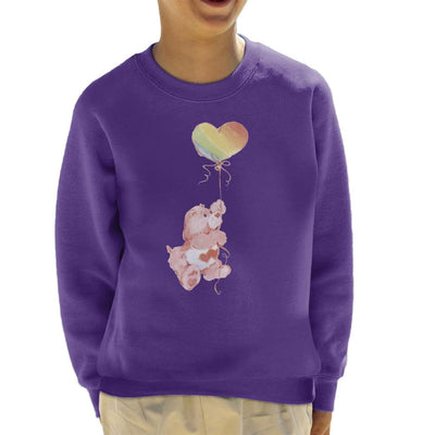 Care Bears Love A Lot Bear Holding On To Rainbow Balloon Kid's Sweatshirt
