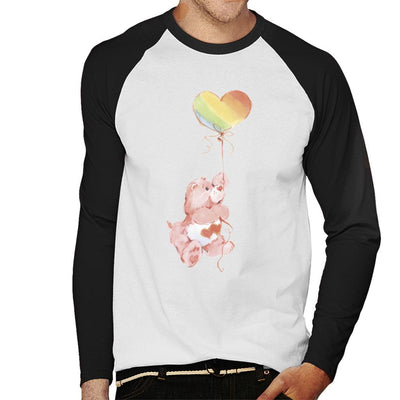 Care Bears Love A Lot Bear Holding On To Rainbow Balloon Men's Baseball Long Sleeved T-Shirt