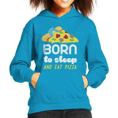 Care Bears Bedtime Bear Born To Sleep And Eat Pizza White Text Kid's Hooded Sweatshirt