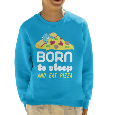 Care Bears Bedtime Bear Born To Sleep And Eat Pizza White Text Kid's Sweatshirt