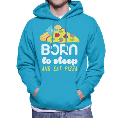 Care Bears Bedtime Bear Born To Sleep And Eat Pizza White Text Men's Hooded Sweatshirt
