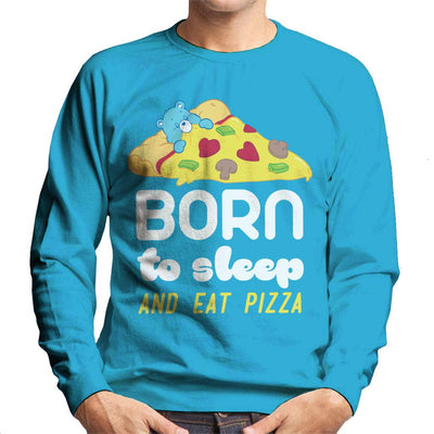 Care Bears Bedtime Bear Born To Sleep And Eat Pizza White Text Men's Sweatshirt