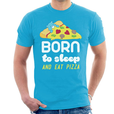 Care Bears Bedtime Bear Born To Sleep And Eat Pizza White Text Men's T-Shirt