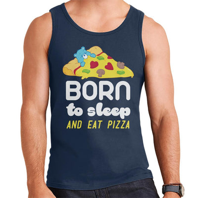 Care Bears Bedtime Bear Born To Sleep And Eat Pizza White Text Men's Vest