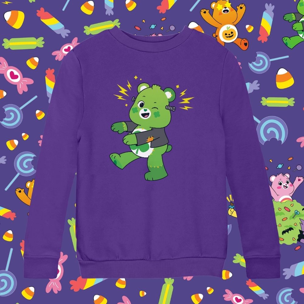 Halloween Good Luck Bear Frankenstein Kids Sweatshirt-Care Bears Store
